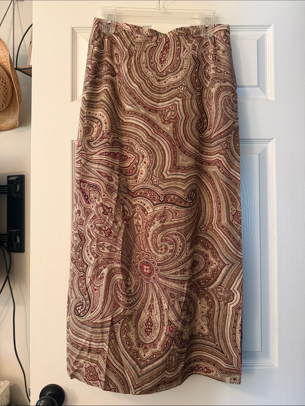 Paisley Midi Skirt in Beige and Burgundy